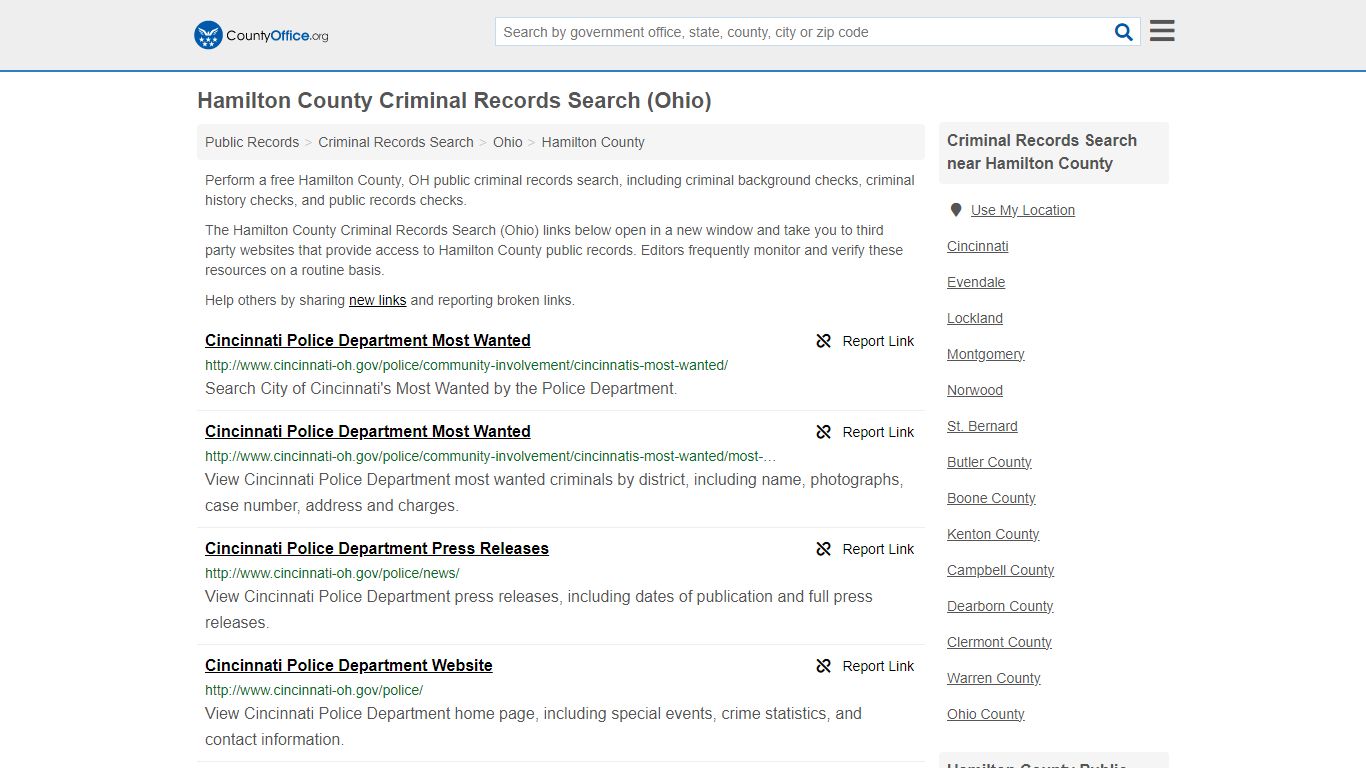 Hamilton County Criminal Records Search (Ohio) - County Office